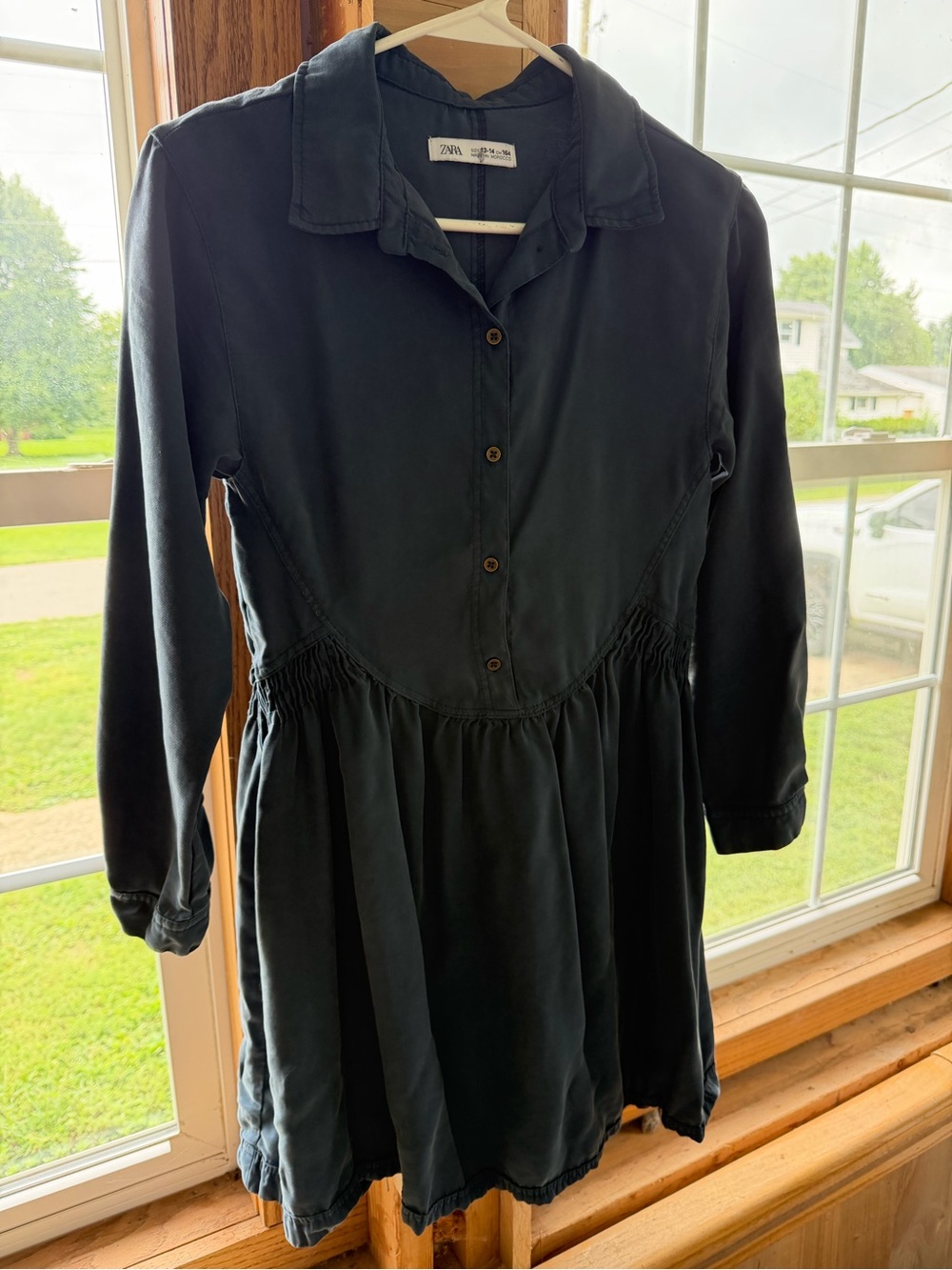 Zara Teal Button-Front Shirt Dress